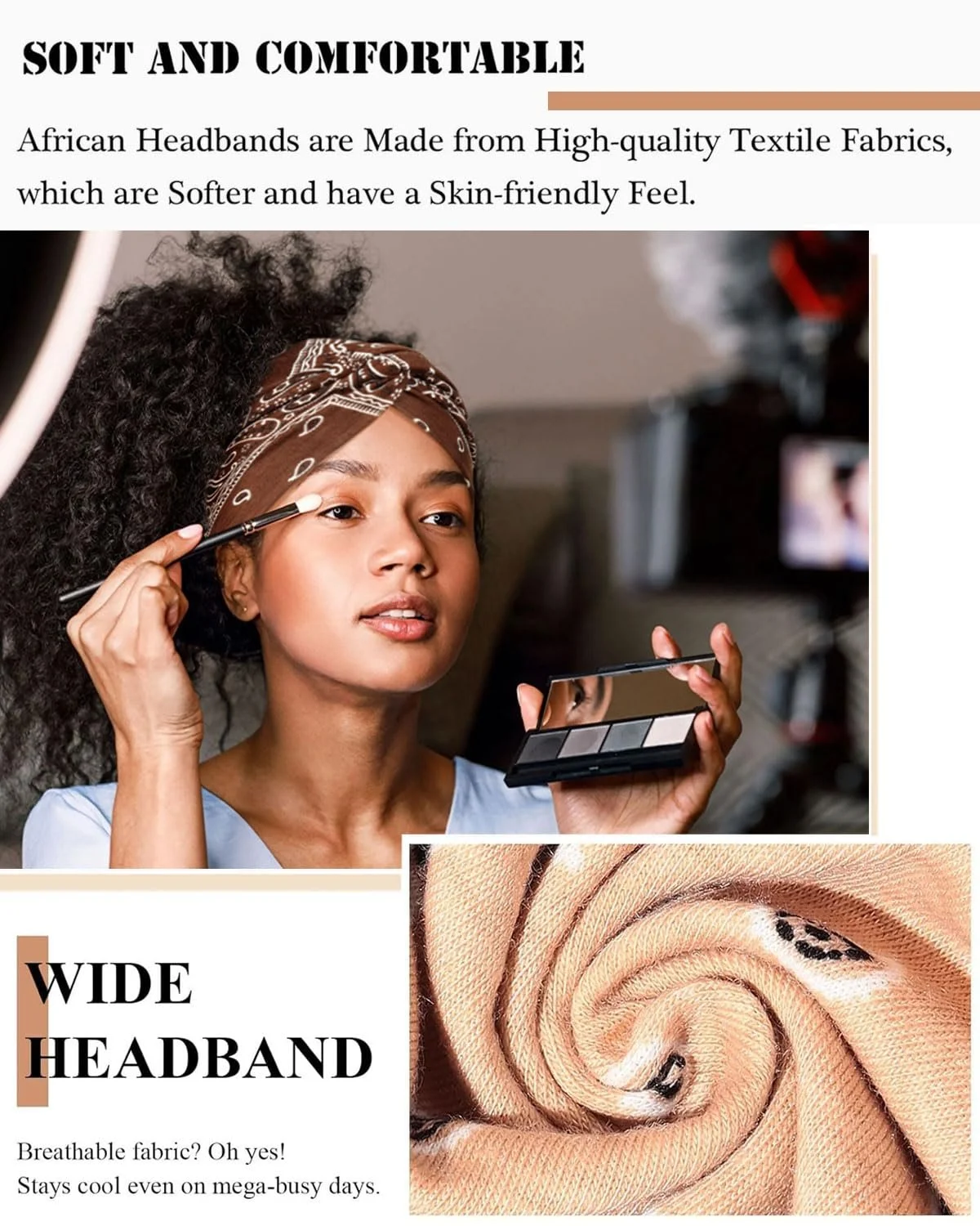 Пов'язка на голову Еластична широка в стилі бохо для занять йогою, фото №5