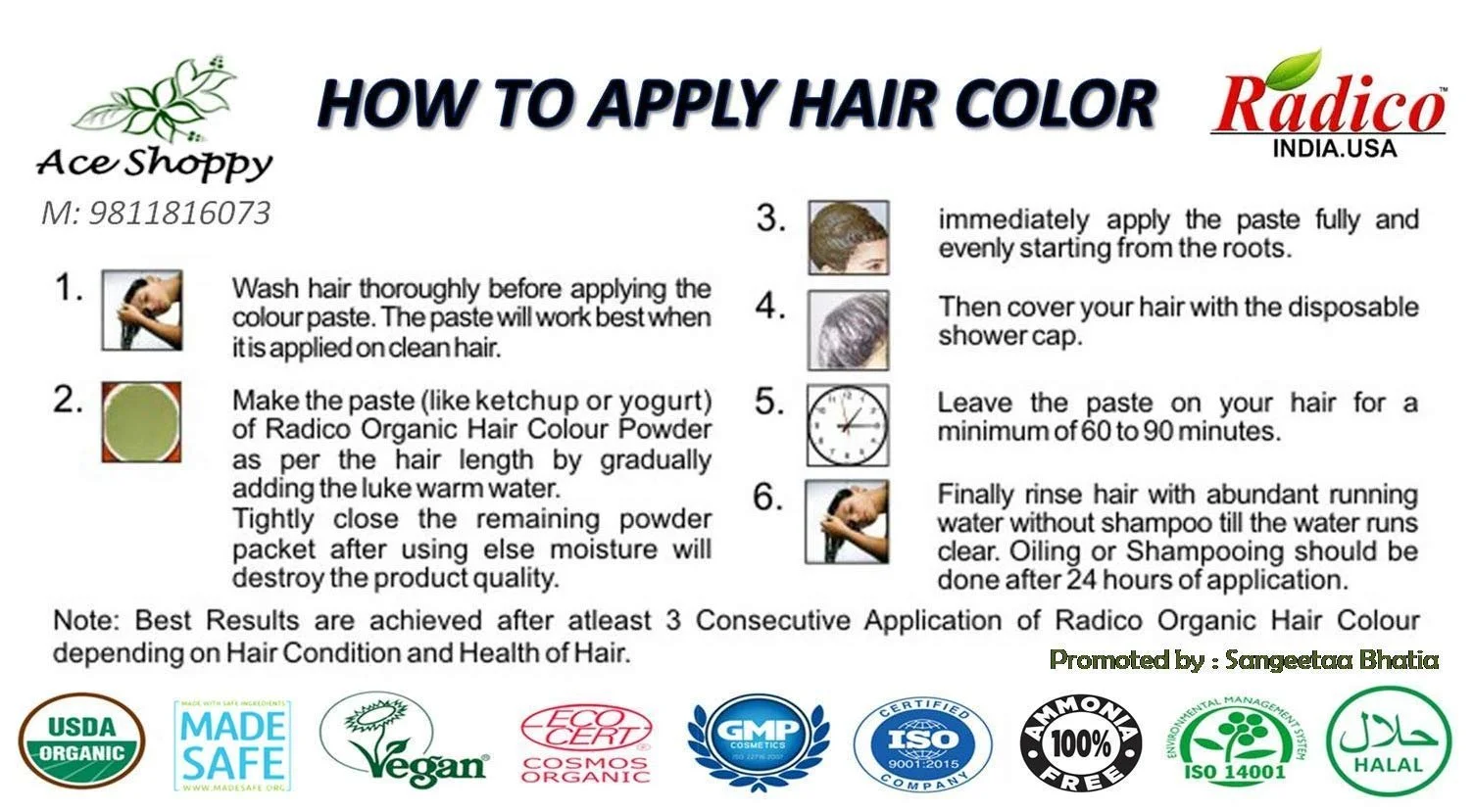 Фарба для волосся Radico Color Me Organic Натуральні трави Стійкий колір Бургундський 100г / 3.53 унції, фото №6