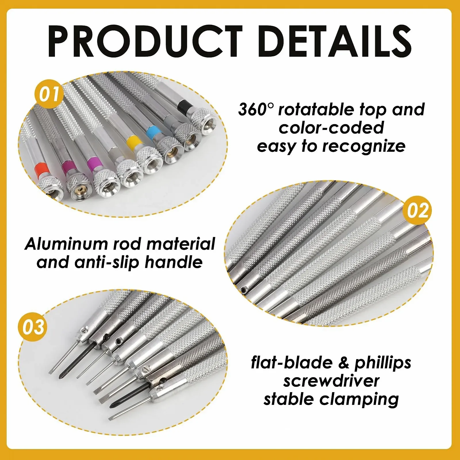 Набір прецизійних викруток 8 предметів для ремонту годинників та окулярів, мікро 0.6/0.8/1.0/1.2/1.4/1.6 мм, фото №4