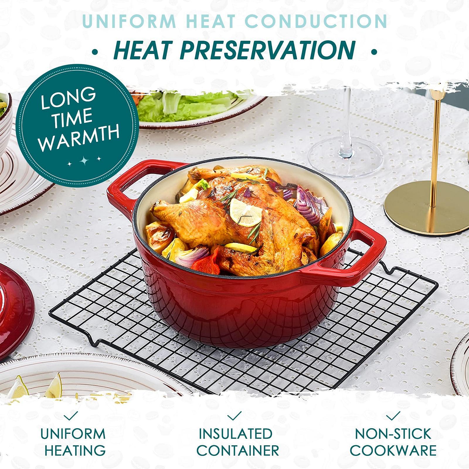 Кастрюля-жаровня vancasso чугунная эмалированная круглая с крышкой, 26 см, 5 л Красная, фото №5