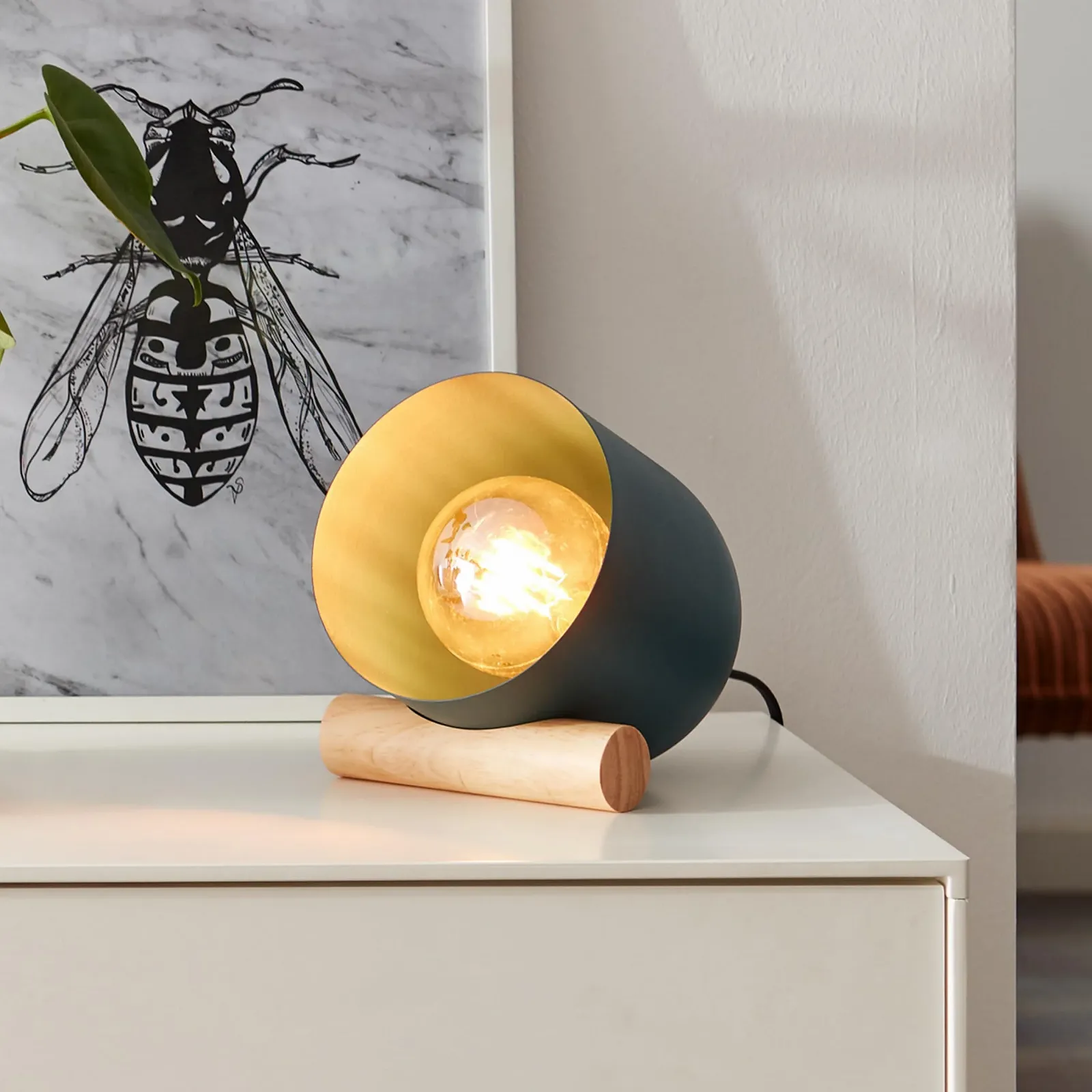 Настольная лампа Lightbox Scandinavian 20 x 16 x 22 см E27 25 Вт металл/дерево бирюзовая, фото №1