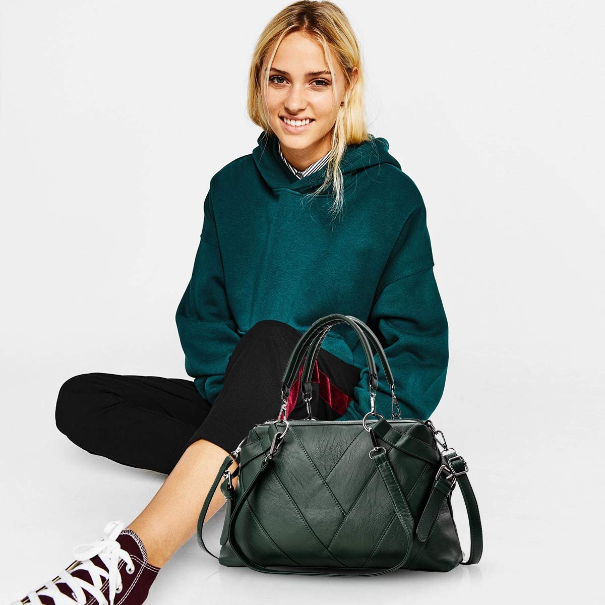 Сумка с ручками NICOLE & DORIS Современная Сумка через Плечо из Мягкой Полиуретановой Кожи Элегантная Сумка с Полосками, фото №2