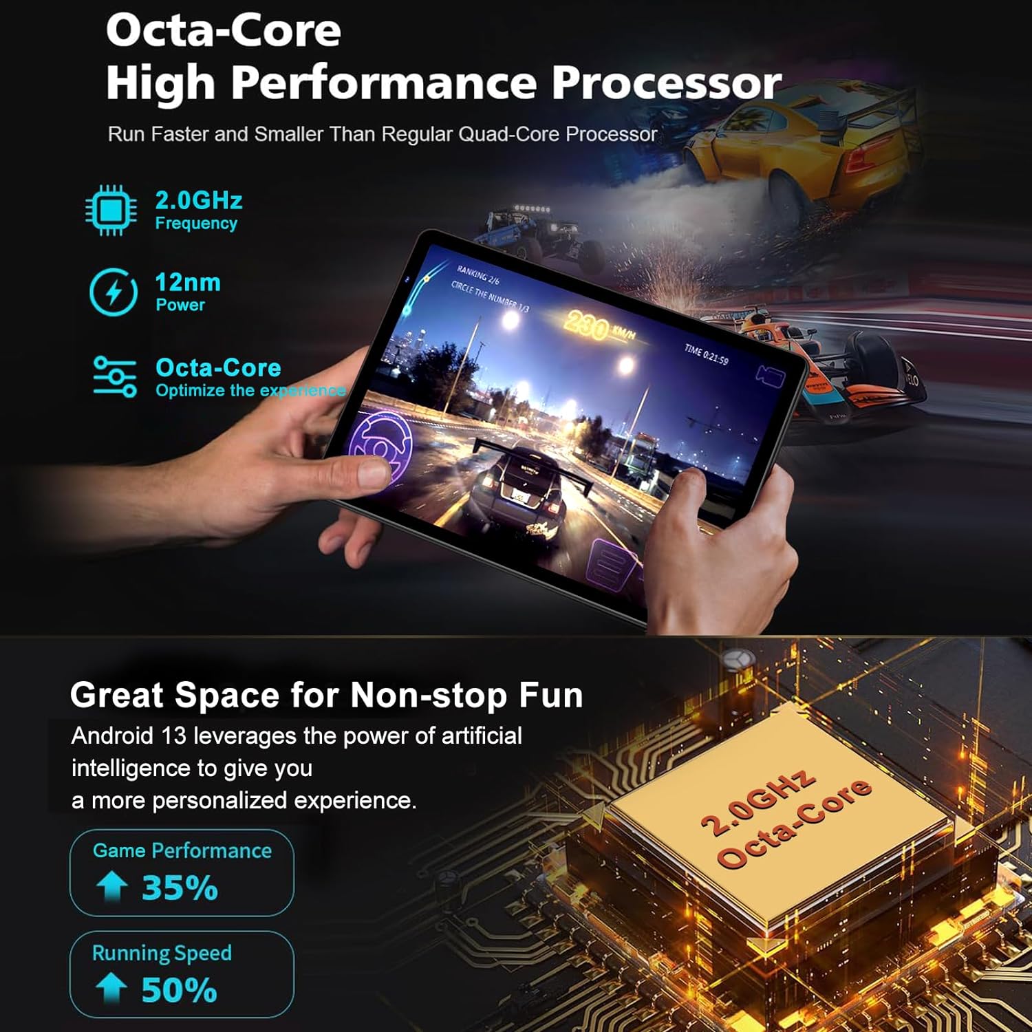 Планшет 10.1" YESTEL T13 6+6/128Gb 4 ядра Android 13 6000 mAh Black, фото №4