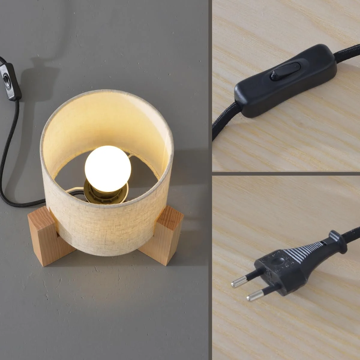 Настільна лампа Дерев'яна E27 Тканинний абажур 18 x 18 x 26 см Біла, фото №6