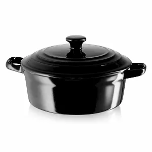 Гусятниця для запікання KHG керамічна кругла з кришкою 0.5 л чорна - Фото 1