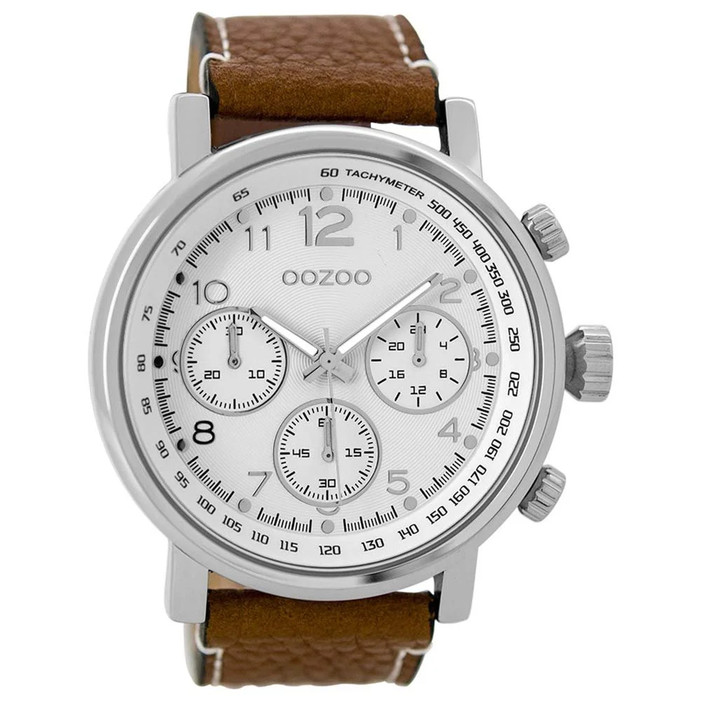 Годинник чоловічий Oozoo Шкіряний ремінець 48 мм Білий/Коричневий C9455, фото №1 Годинник чоловічий Oozoo Шкіряний ремінець 48 мм Білий/Коричневий C9455, фото №1