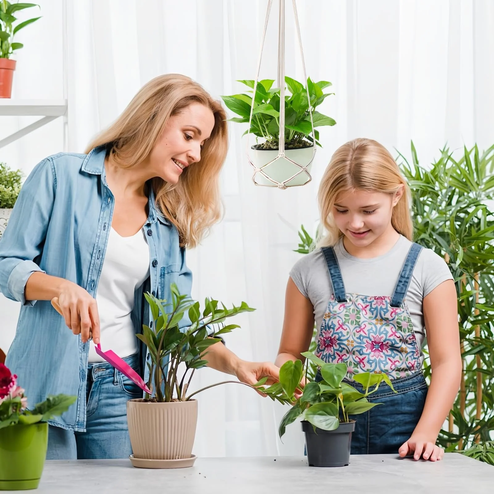 Підвіси для кашпо макраме Набір з 2 шт. 85/87 см бавовняний шнур, фото №4 Підвіси для кашпо макраме Набір з 2 шт. 85/87 см бавовняний шнур, фото №4