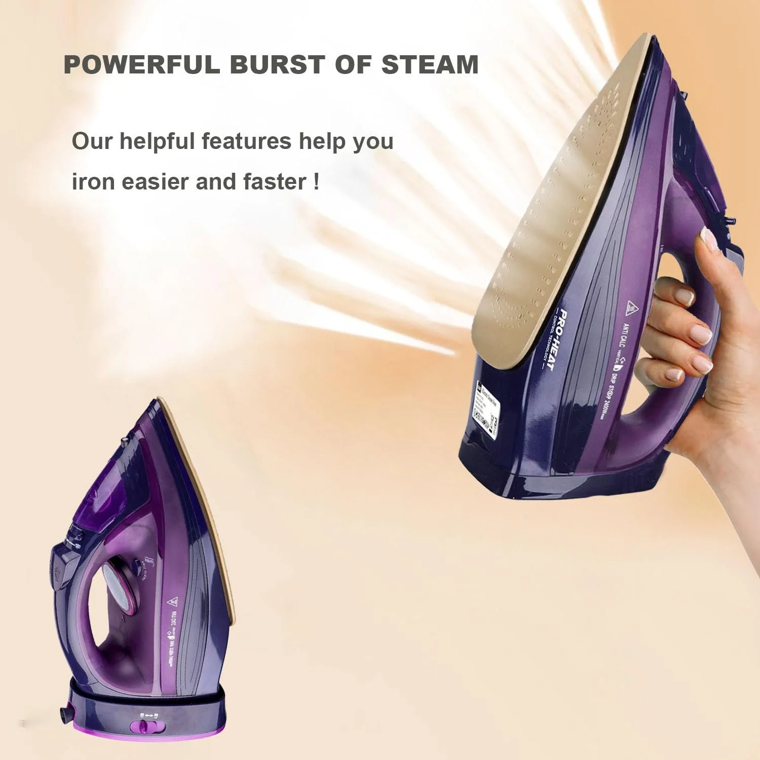 Бездротова парова праска 2400 Вт з керамічною підошвою, фото №4