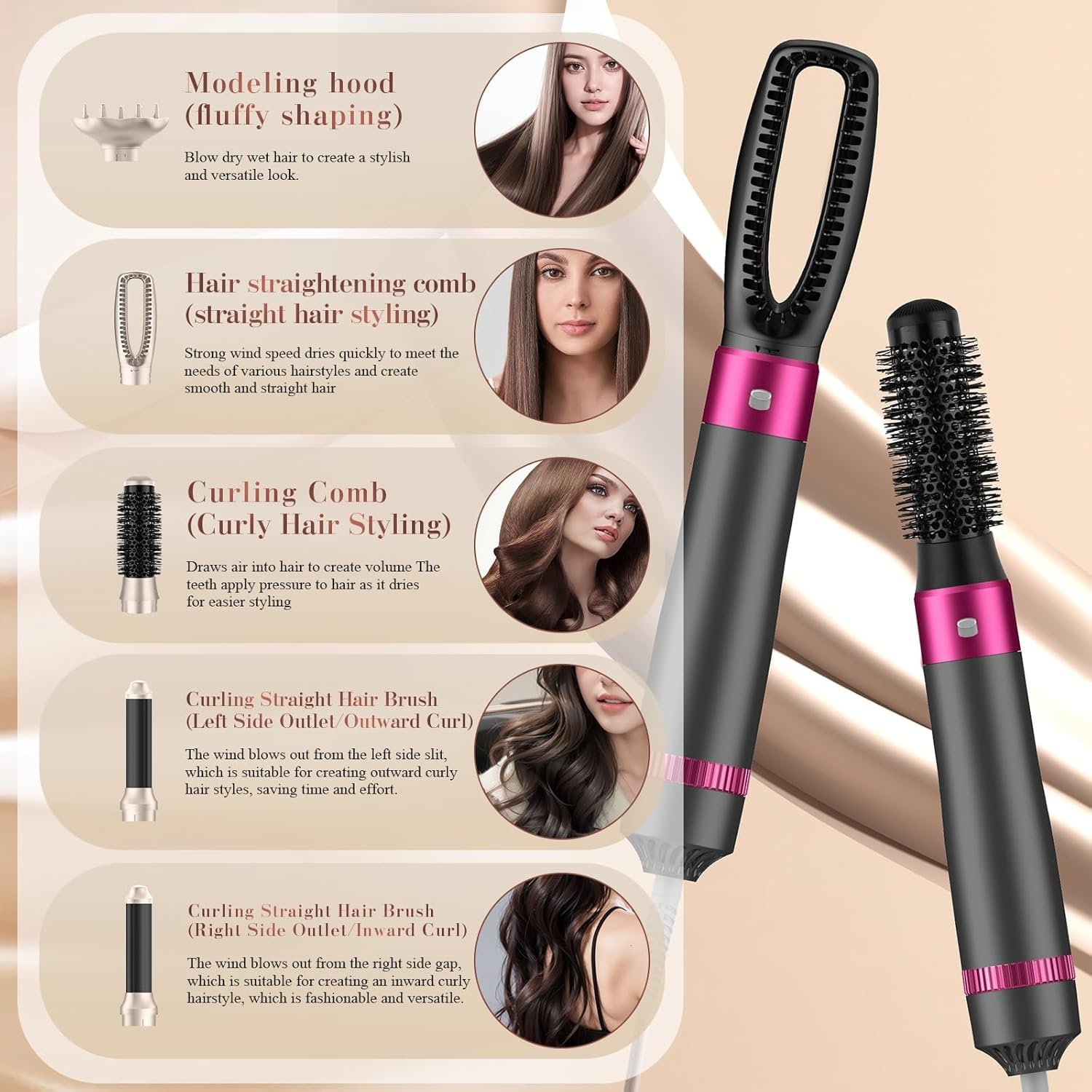 Стайлер Airstyler 5-в-1 Набір 1000 Вт з насадками для завивки та випрямлення, фото №2 Стайлер Airstyler 5-в-1 Набір 1000 Вт з насадками для завивки та випрямлення, фото №2