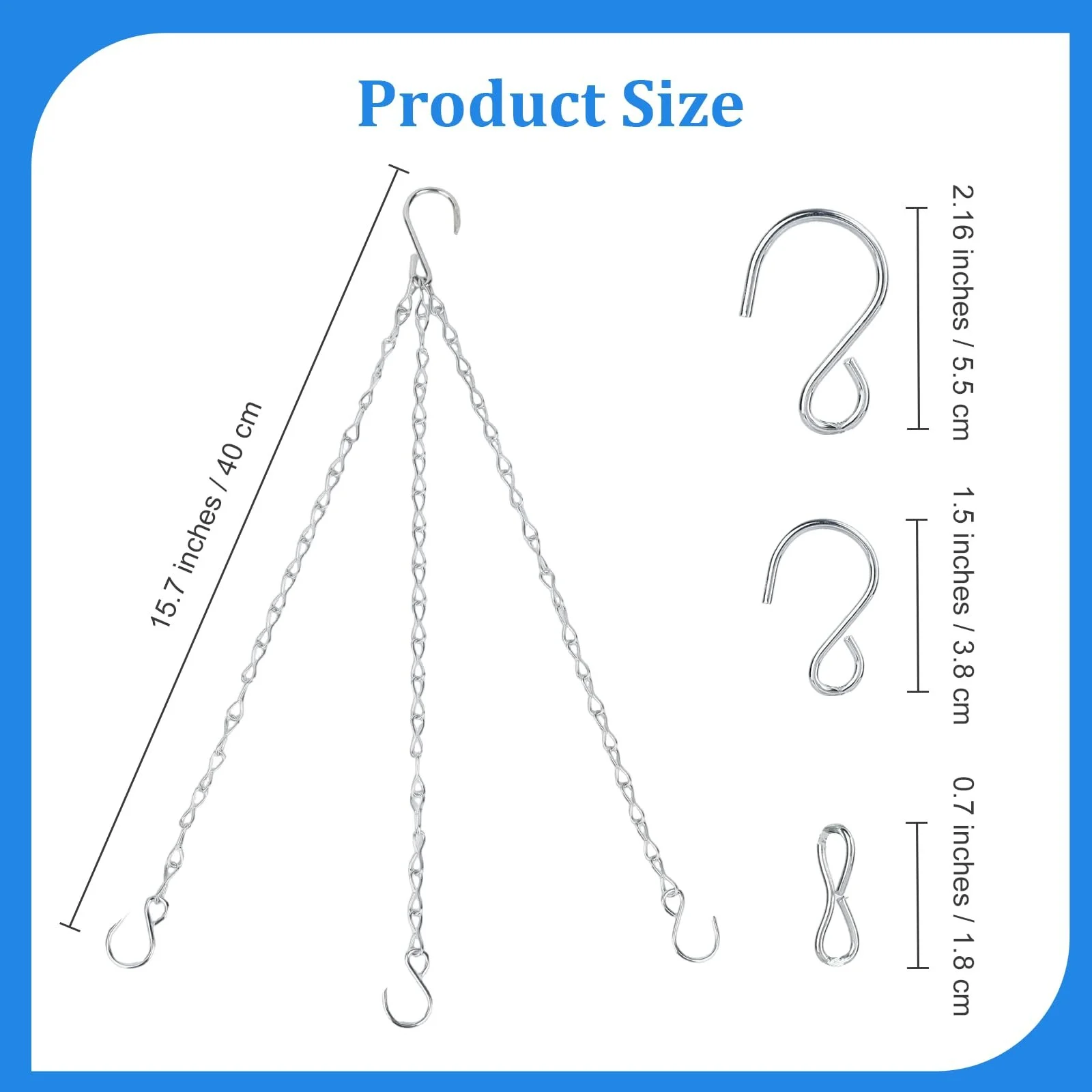 Ланцюги для підвісних горщиків Metal 3 Chain 40 см Set of 4 Silver, фото №2 Ланцюги для підвісних горщиків Metal 3 Chain 40 см Set of 4 Silver, фото №2