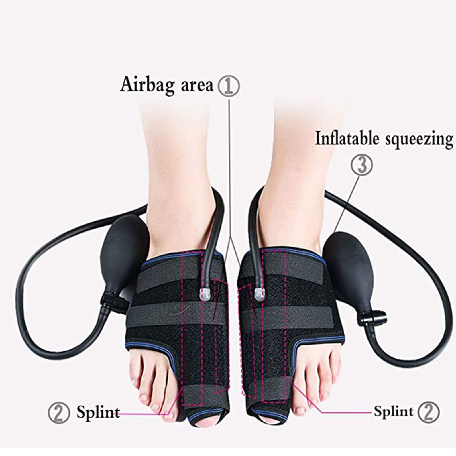 Коректор великого пальця стопи пневматичний Valgus Corrector з регульованим тиском повітря, шина денна та нічна / 1 пара, рожевий, фото №2