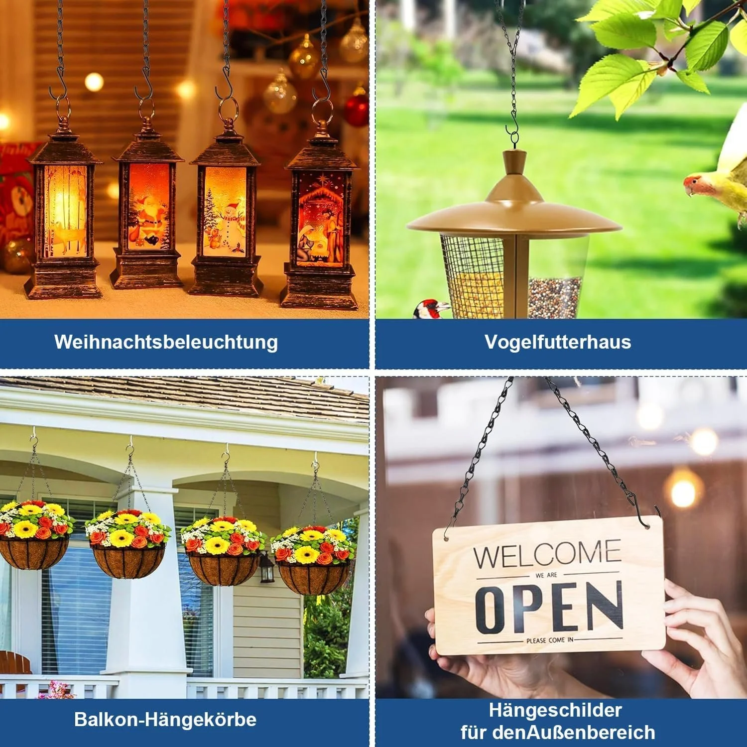 Ланцюги для підвісних корзин 5 шт. 40 см Металеві з гачками Чорні, фото №7