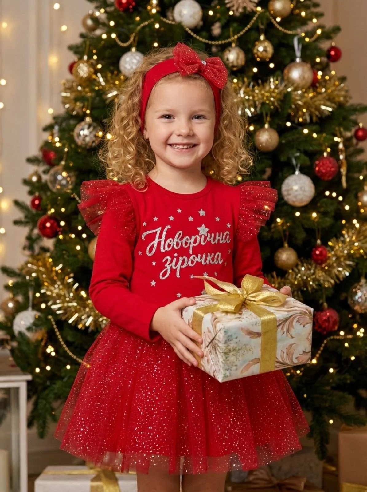 Новорічна сукня з пов’язкою для дівчинки від 74 до 104 см, фото №1