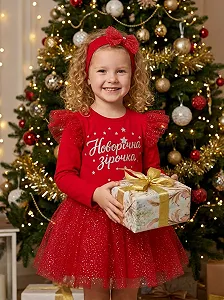 Новорічна сукня з пов’язкою для дівчинки від 74 до 104 см - Фото 1