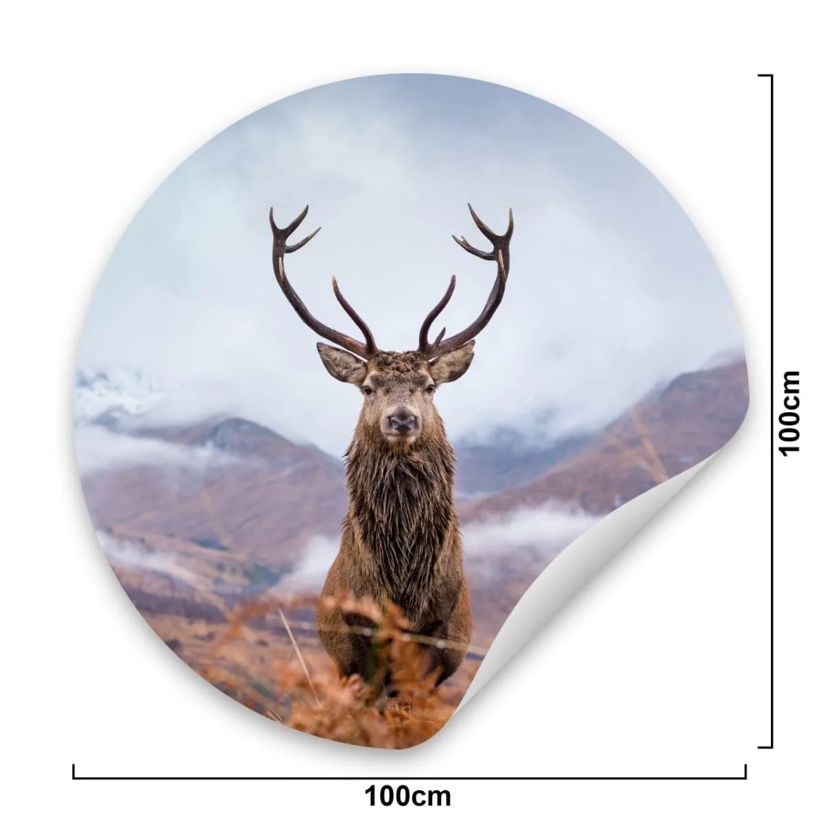 3D Наклейка на стіну Muralo Round Deer Animal Mountains 100 x 100 см, фото №2