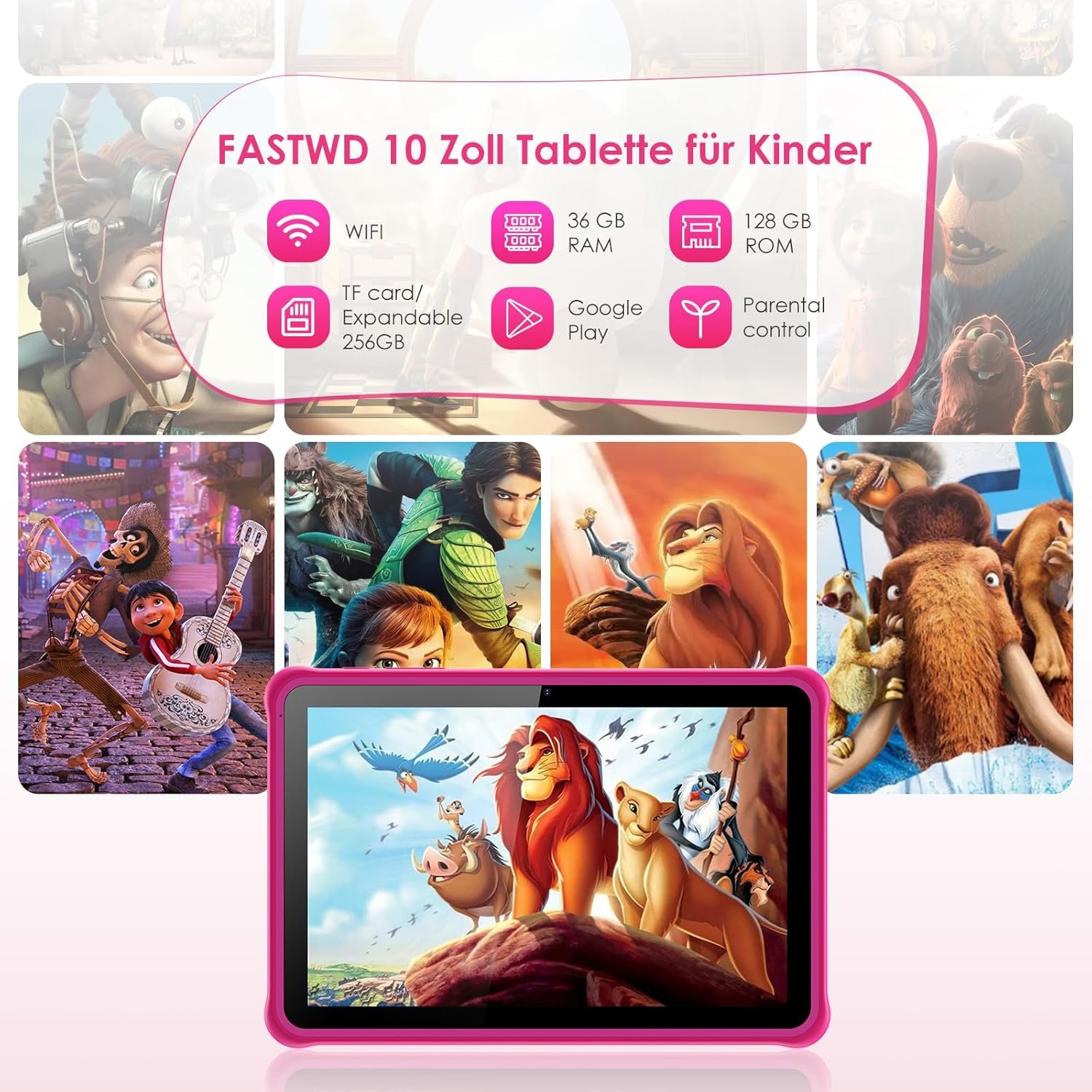 Планшет 10.1" FASTWD L211 12+24/128Gb 8 ядер Android 14 8000 mAh Pink, фото №2