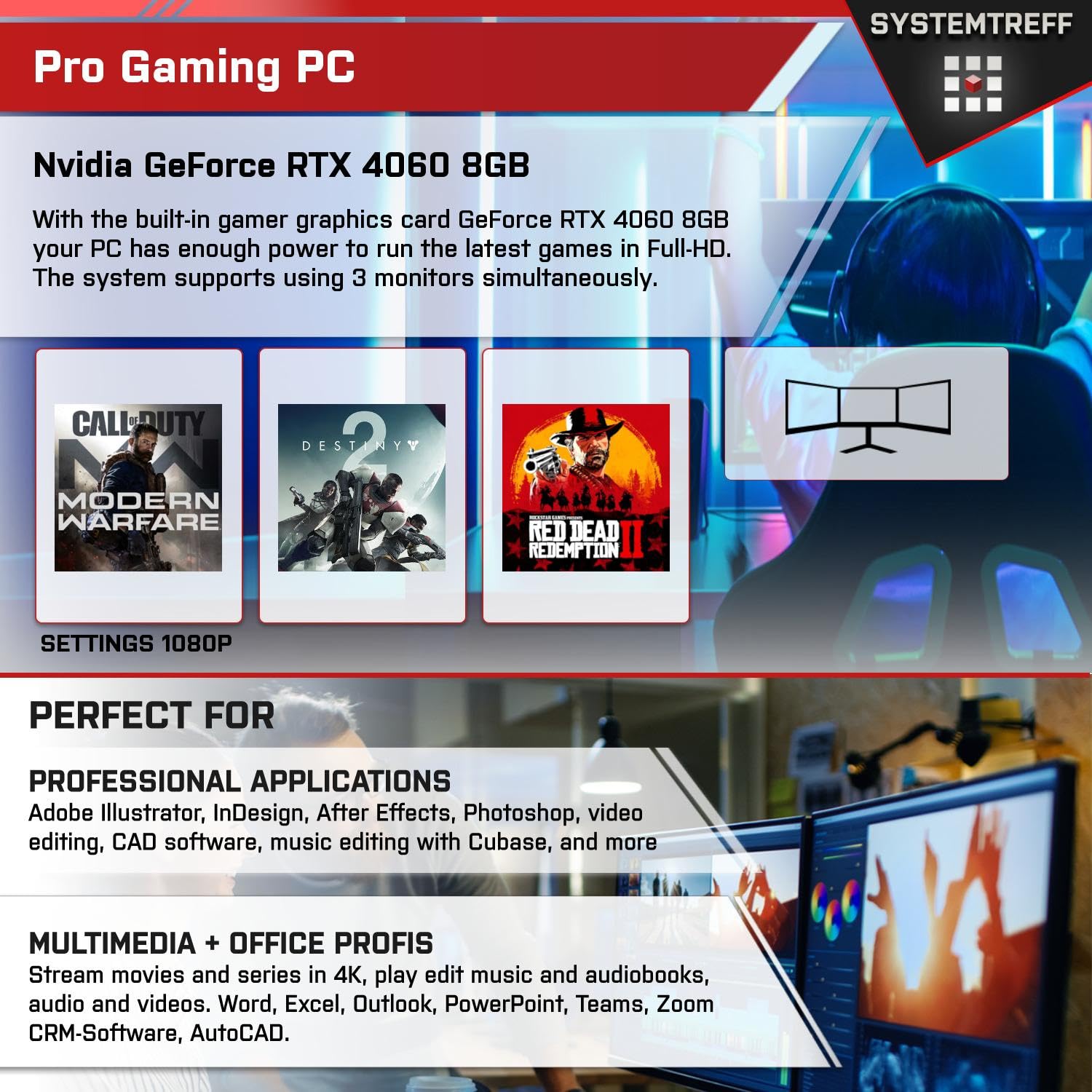 ПК SYSTEMTREFF Gaming AMD Ryzen 5 9600X Nvidia RTX 4060 1TB 32GB чорний, фото №5