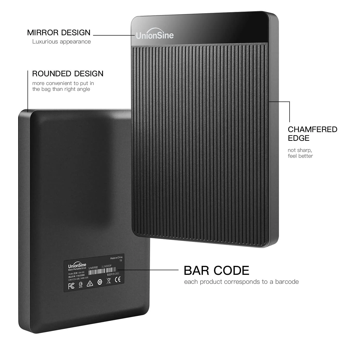 Зовнішній жорсткий диск UnionSine HD2510 1TB 2.5 дюйма USB 3.0 SATA Black, фото №2