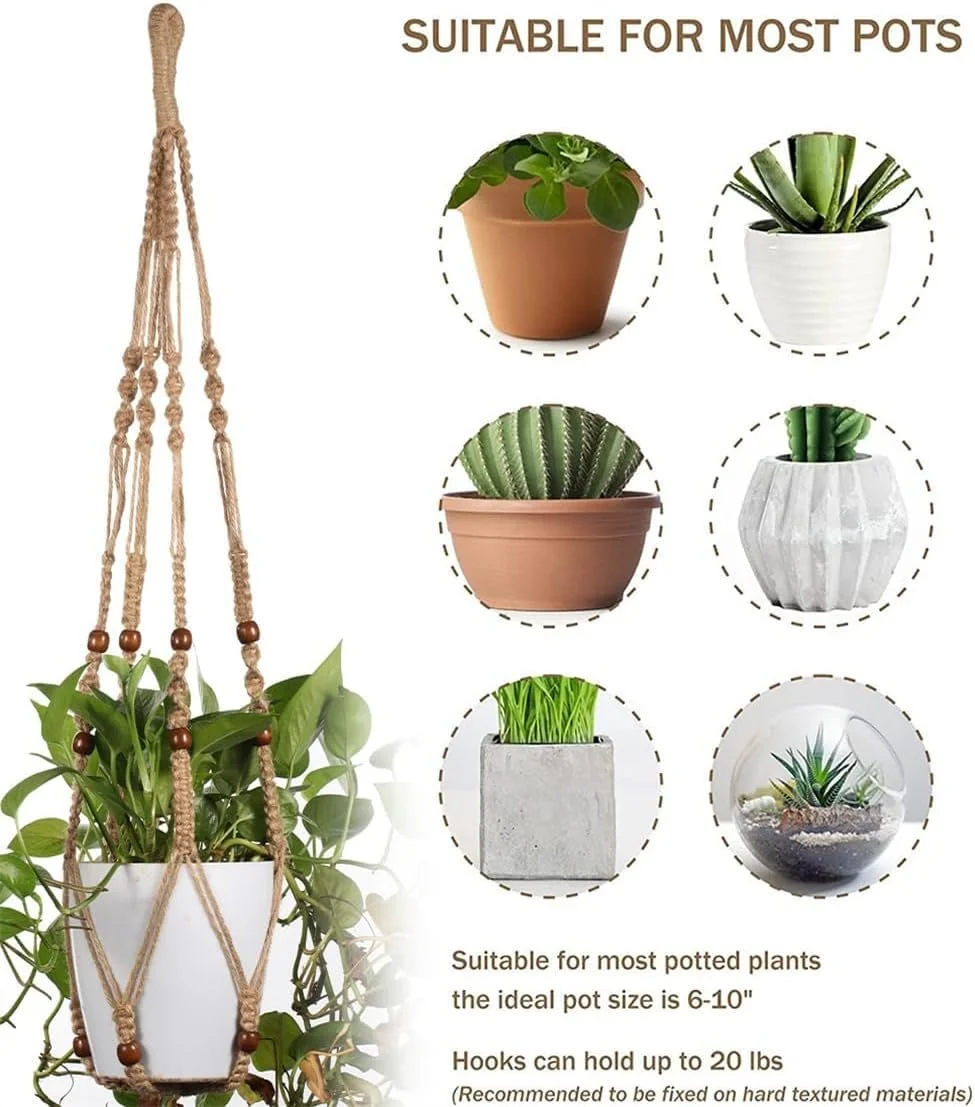 Держатель для вазонов FonVan макраме хлопковая веревка с крючками 89 см Коричневый, фото №3