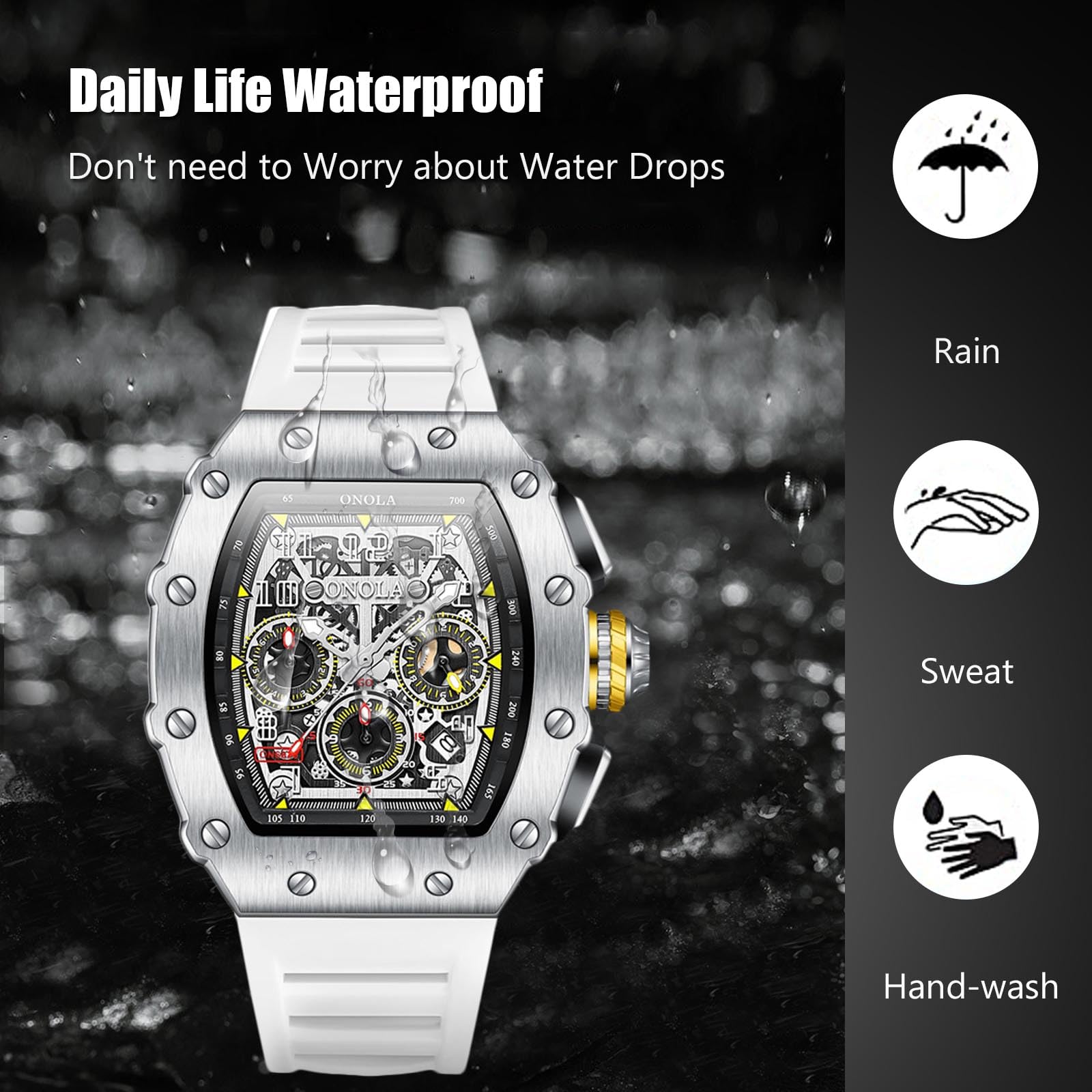 Часы RORIOS Мужские Многофункциональные Спортивные Водостойкость 50 м Аналоговый Кварцевый С Тоннельным Панк Ремешком Силиконовый, фото №6 Часы RORIOS Мужские Многофункциональные Спортивные Водостойкость 50 м Аналоговый Кварцевый С Тоннельным Панк Ремешком Силиконовый, фото №6