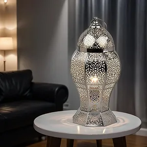 Настільна лампа Marrakech Jaleel 40 см Металева E27 Срібляста synthetic.ua - Фото 1