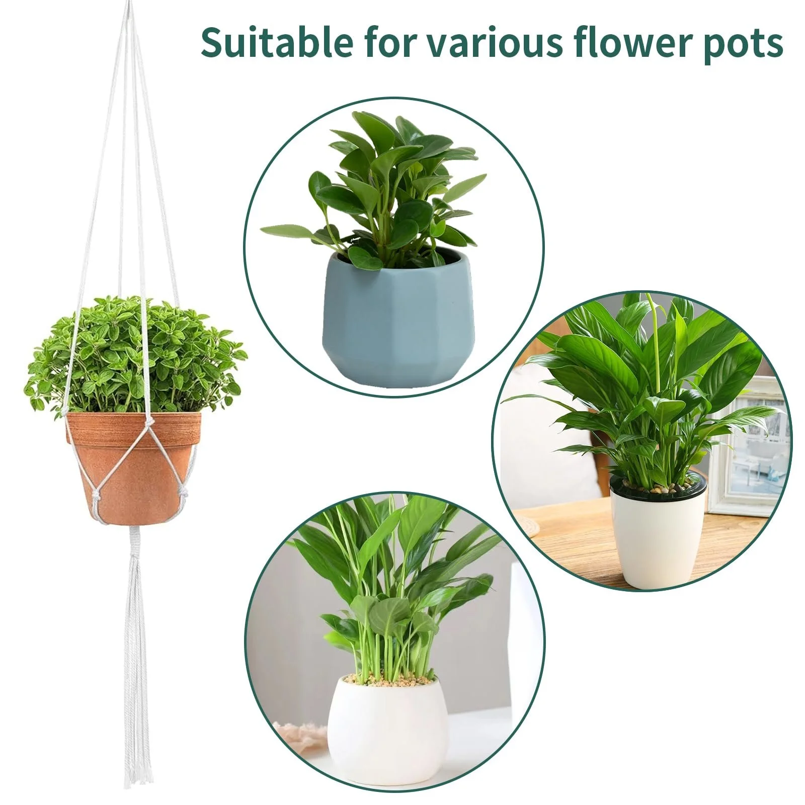 Подвесные кашпо макраме Macrame Hangers набор 6 шт 60 см 80 см 100 см с S-крючками, фото №3