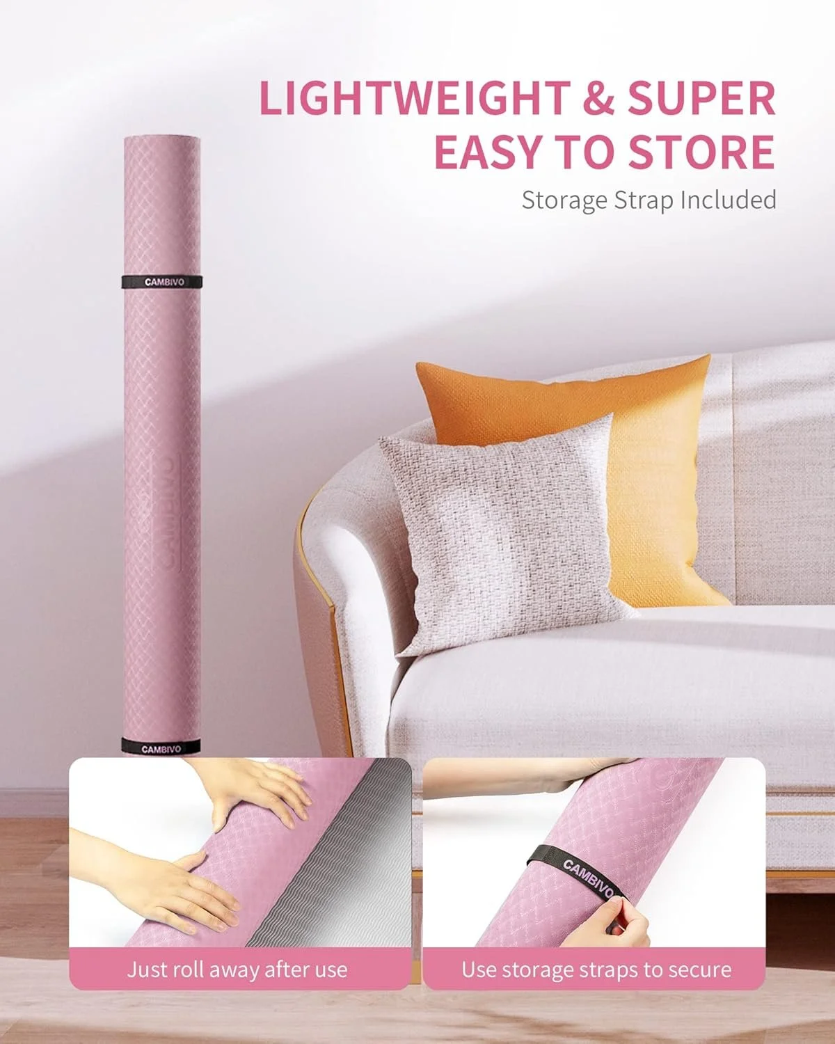Килимок для йоги CAMBIVO 183 x 122 см Рожевий, фото №5