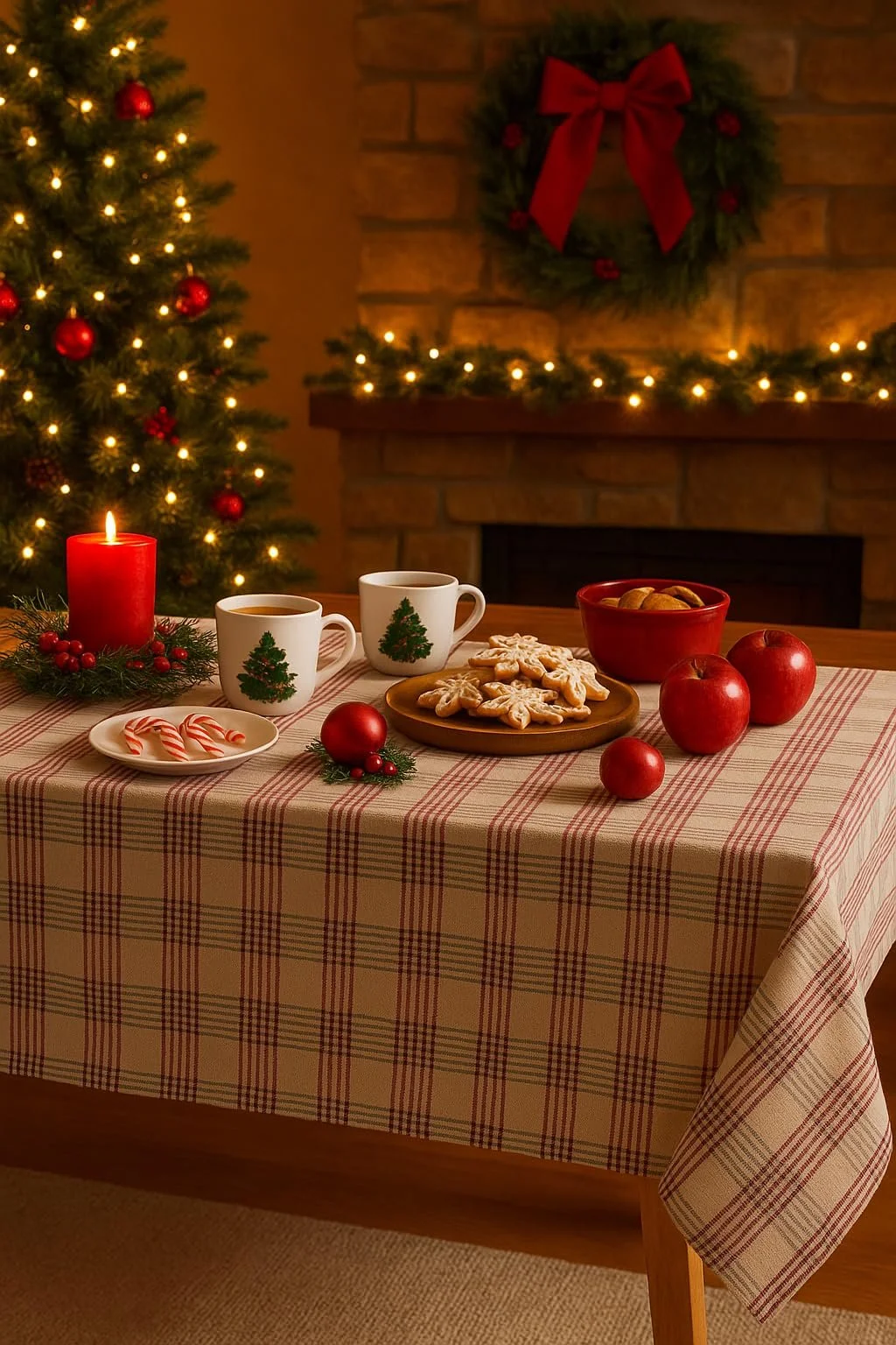 Скатертина GAMUSI CHRISTMAS Прямокутна Бавовна та льон Картата 140 x 35 см, фото №1