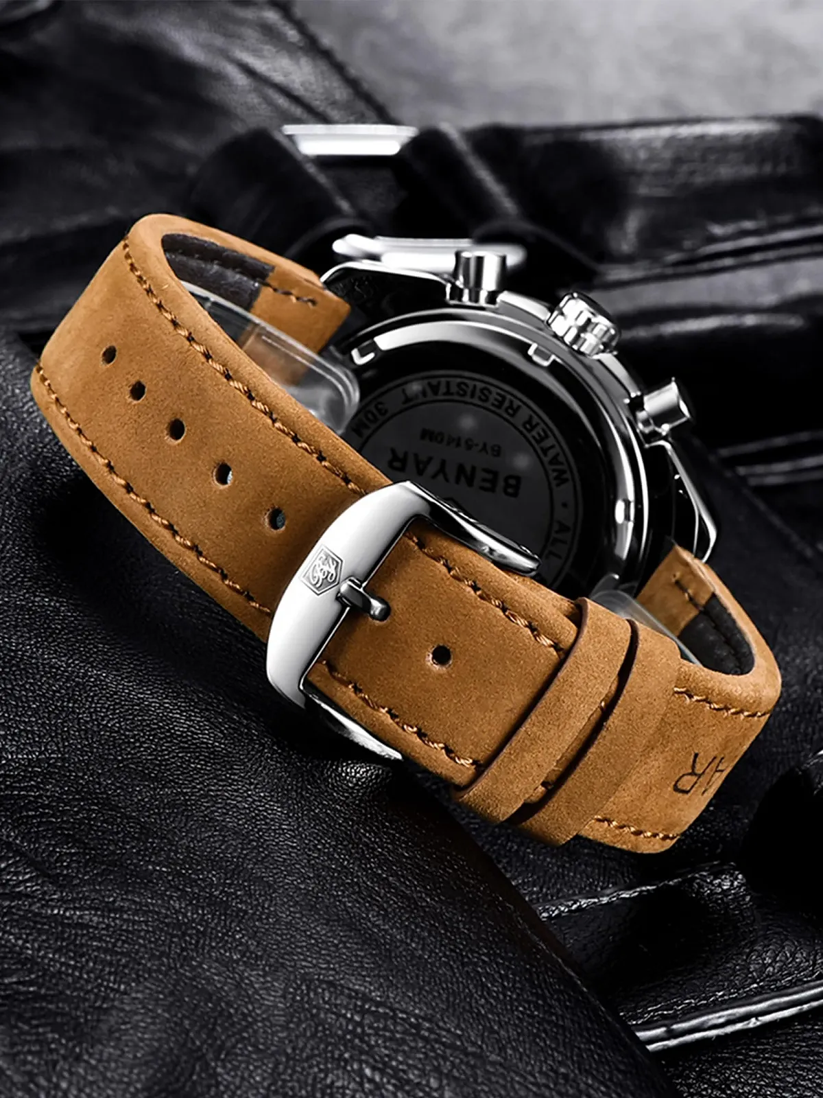 Чоловічий Годинник Benyar Хронограф Кварцовий Шкіряний Спортивний Бізнес Модний Водонепроникний, фото №4 Чоловічий Годинник Benyar Хронограф Кварцовий Шкіряний Спортивний Бізнес Модний Водонепроникний, фото №4