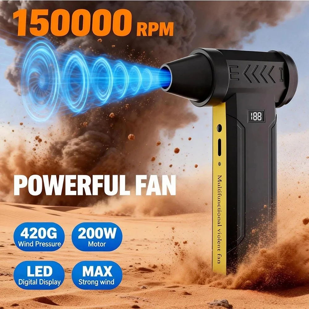 Портативний турбовентилятор Violent F18 Turbo Jet Fan 150000 RPM Black, фото №1