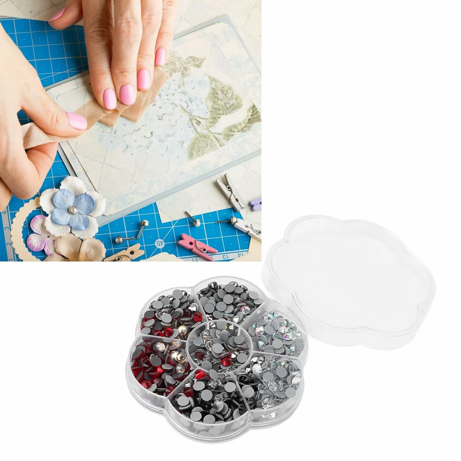 Набір страз Скляні стрази, 1000 шт Термоклейкі стрази з плоскою основою, 6 кольорів, фото №4