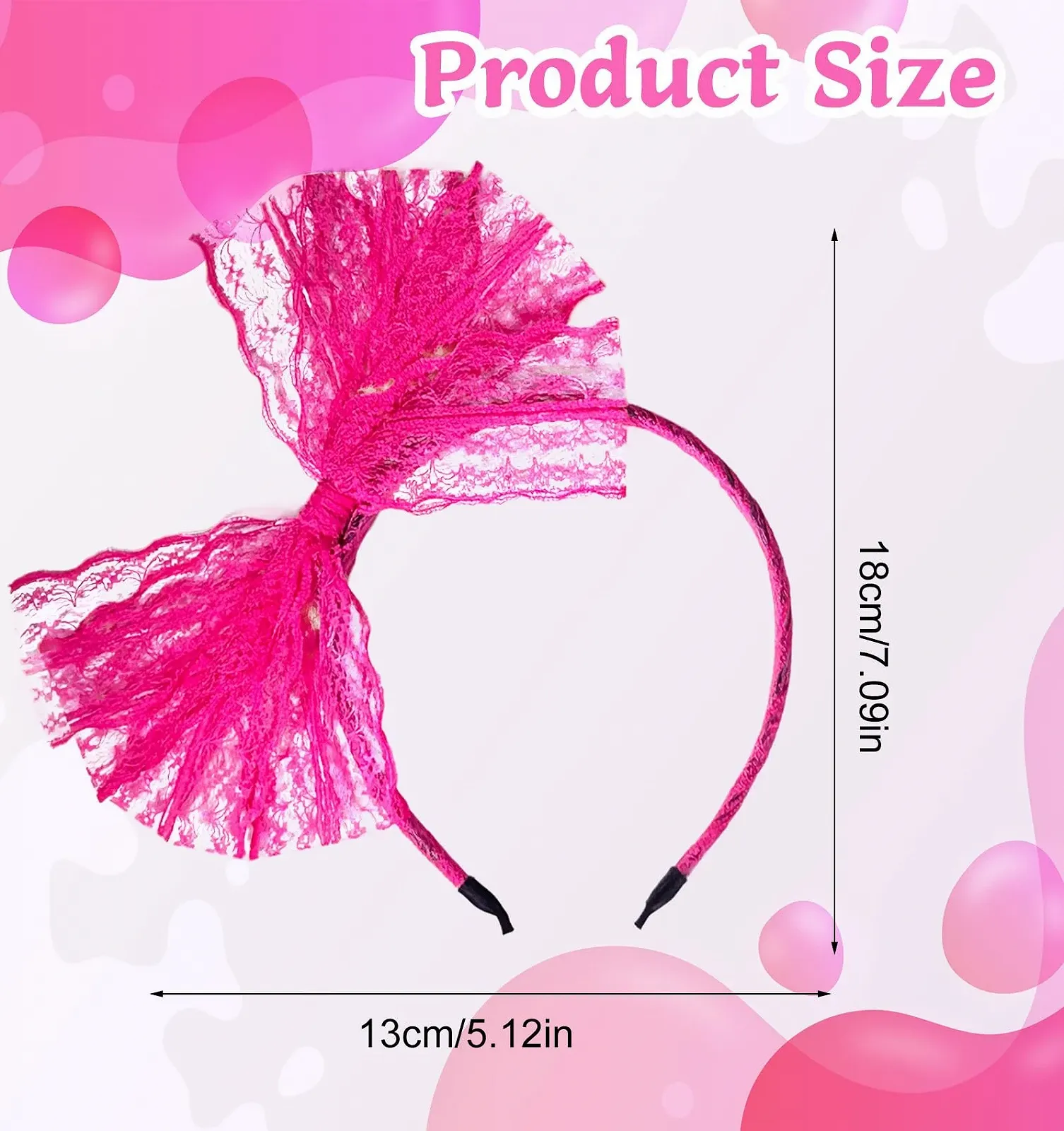 Обруч на голову Неон з бантом 1980-х Рожевий, фото №2