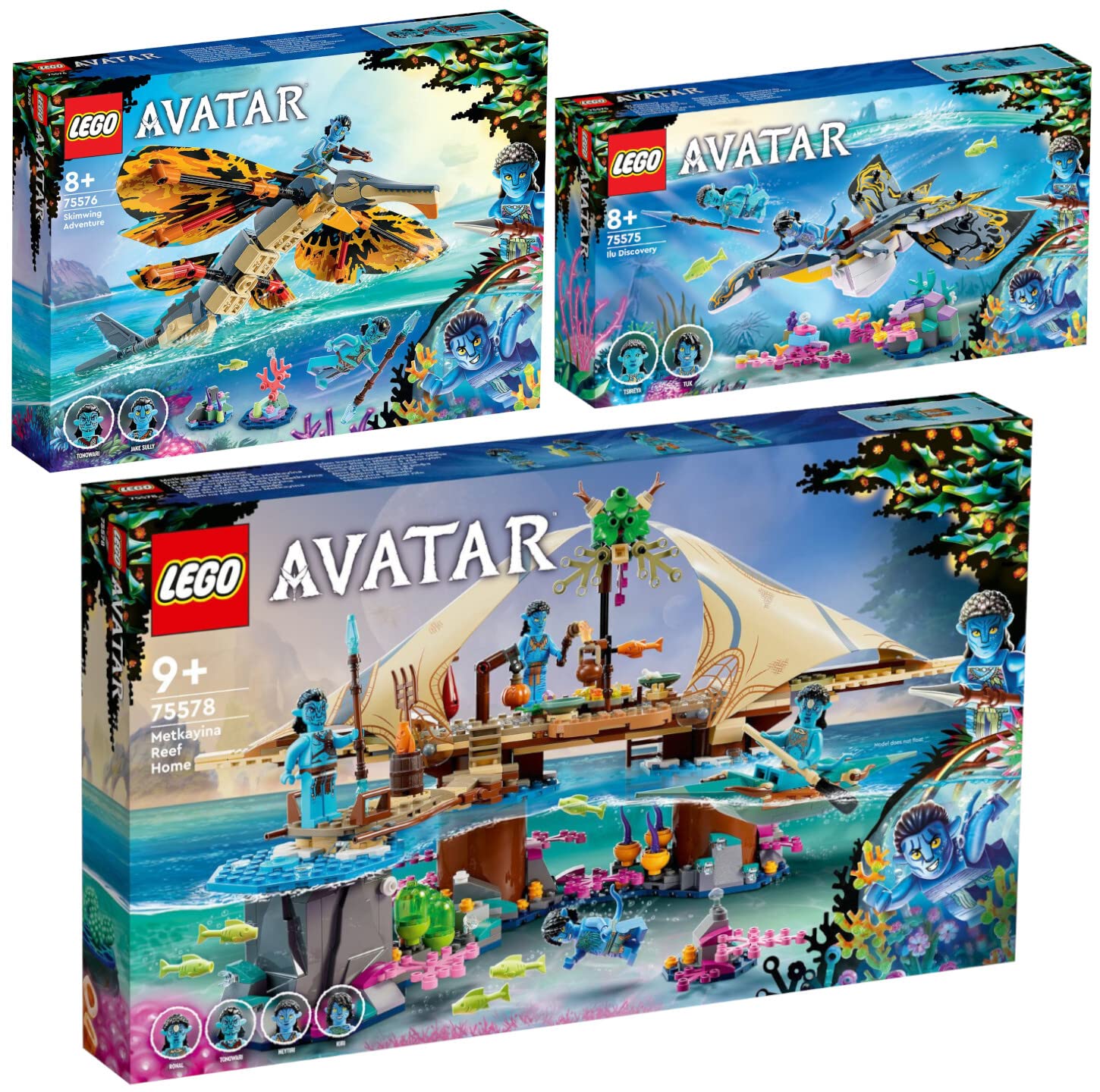 Набор LEGO Avatar из 3: 75578 The Reef of Metkayina, 75576 Skimwing Adventure & 75575 Discovery of Ilu, фото №1 Набор LEGO Avatar из 3: 75578 The Reef of Metkayina, 75576 Skimwing Adventure & 75575 Discovery of Ilu, фото №1