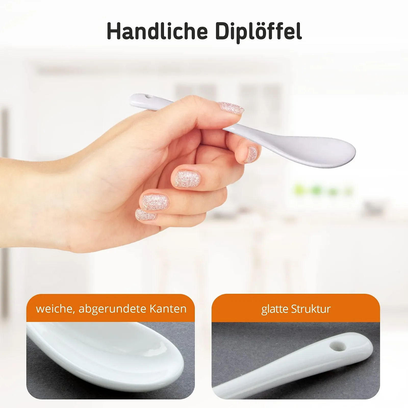 Ложки з порцеляни Набір 6 штук Білий Елегантні, фото №4