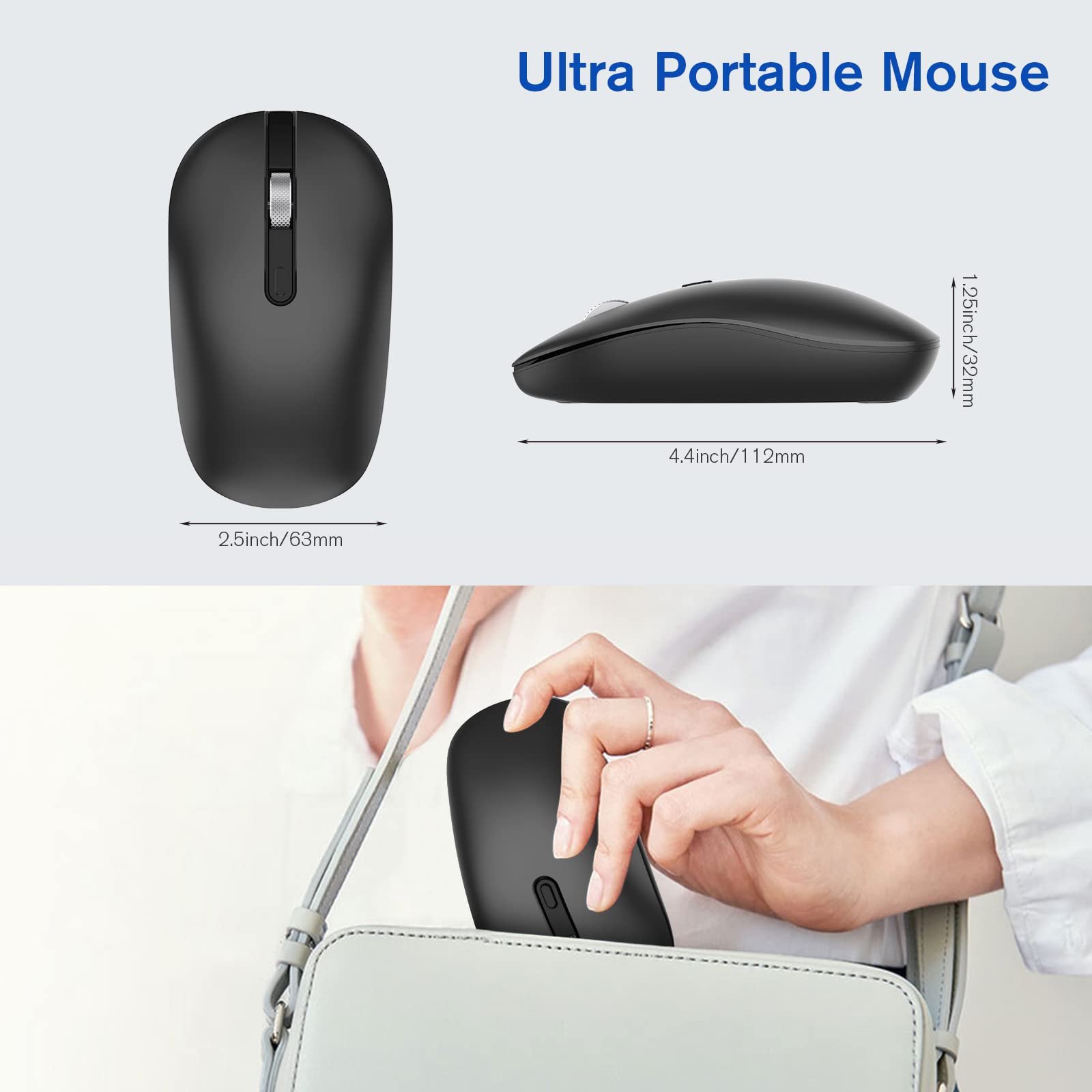 Мышь беспроводная Cimetech 2.4GHz, тихая, эргономичная, с USB-ресивером, 3 DPI, металлическое колесо прокрутки, фото №6