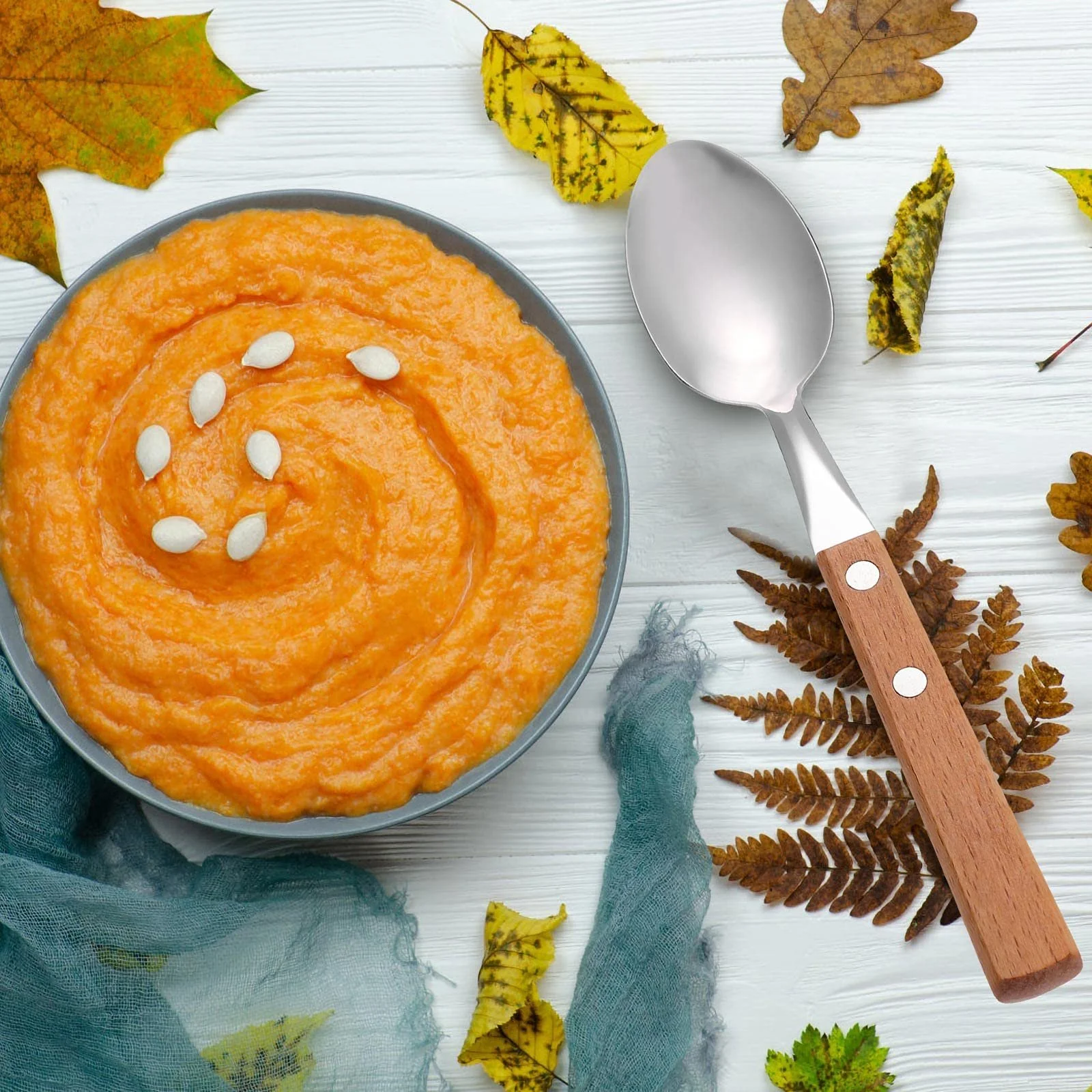 Набір з 5 десертних ложок з нержавіючої сталі з дерев'яними ручками, фото №4