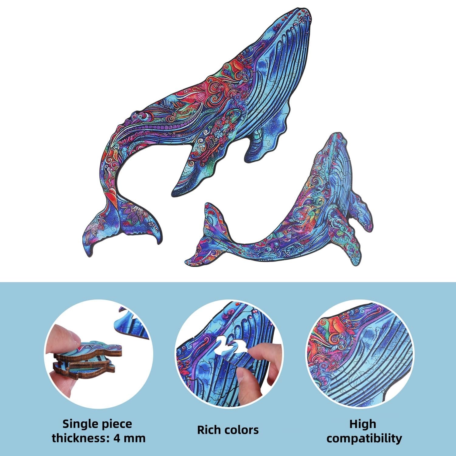 Деревянный пазл GLOBLELAND Whale 200 деталей 15.5 x 10.9 дюймов, фото №4 Деревянный пазл GLOBLELAND Whale 200 деталей 15.5 x 10.9 дюймов, фото №4