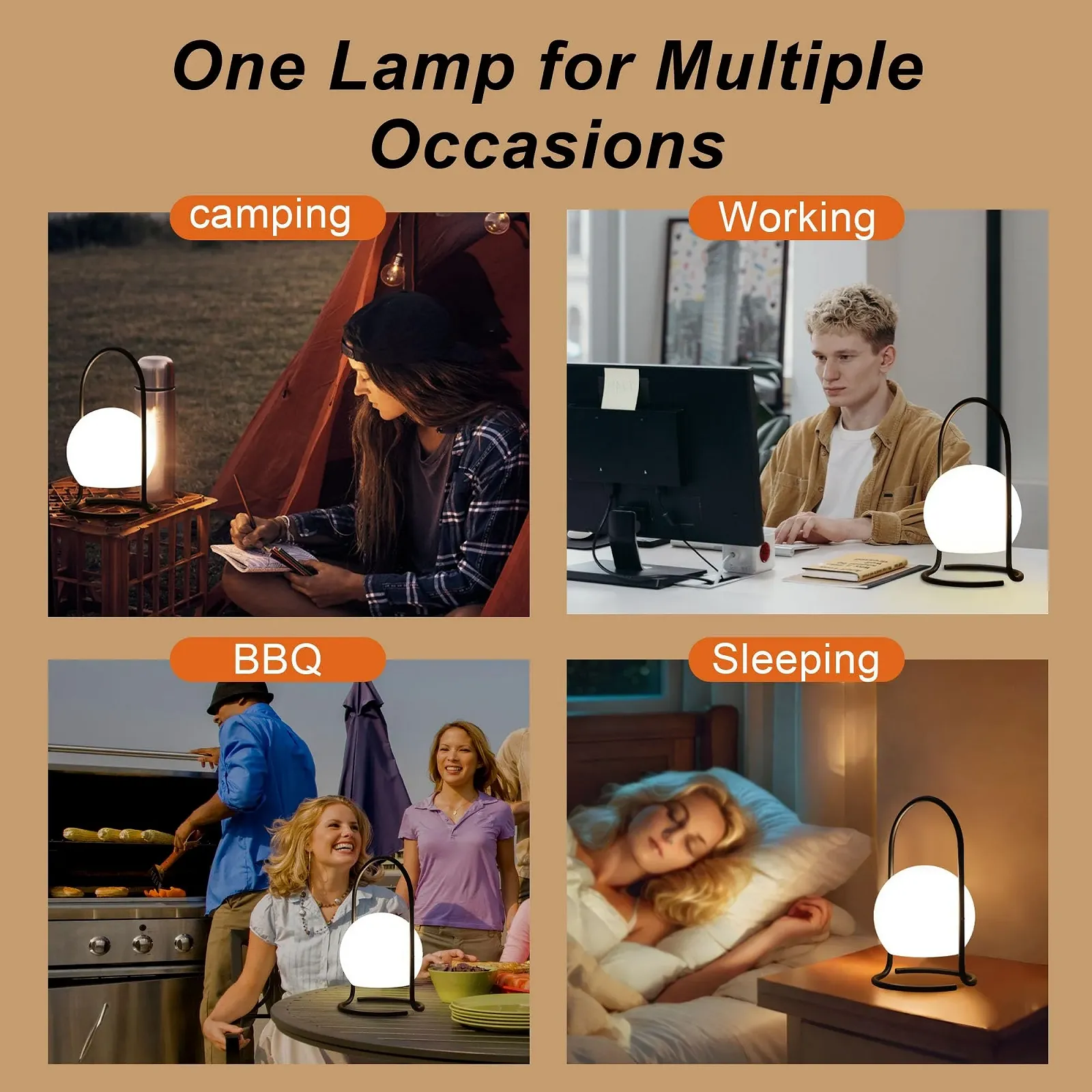 Настільна лампа TRIROCKS Портативна бездротова акумуляторна 3 рівні яскравості LED Дистанційне керування, фото №8