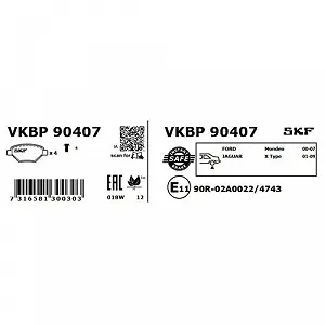 Комплект тормозных колодок, дисковый тормоз SKF VKBP 90407 для FORD JAGUAR FORD USA synthetic.ua - Фото 1