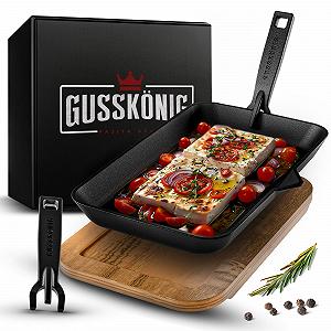 Пательня-гриль Gusskönig чавунна для фахітас з соусницею і дерев'яною дошкою для подачі з акації зі знімною ручкою - Фото 1