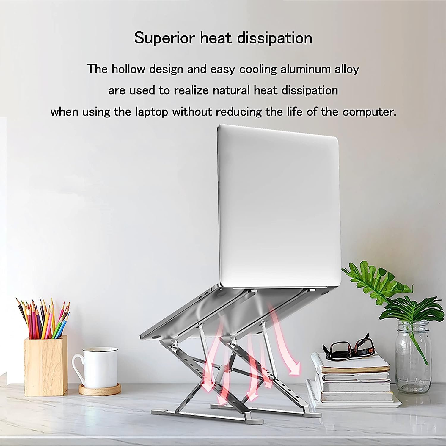 Підставка для ноутбука алюмінієва ергономічна для столу, з регулюванням висоти на 7 + 9 рівнів, складна сумісна з усіма ноутбуками 10-17 дюймів, фото №2