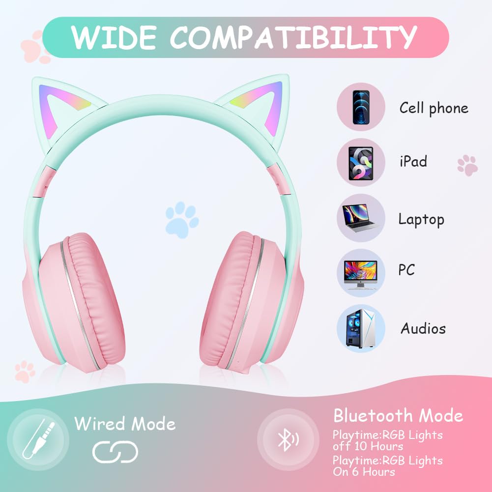 Наушники AXFEE Детские Bluetooth С кошачьими ушками, фото №6