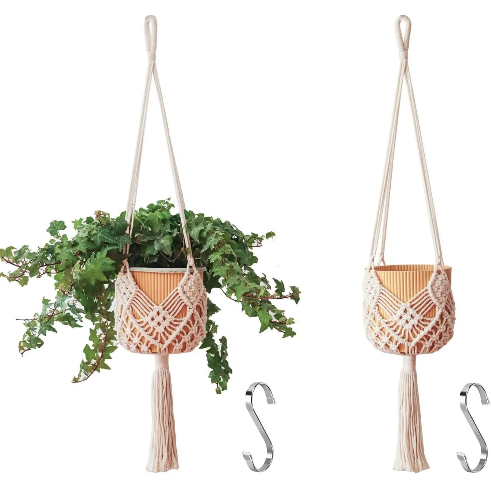 Подвесная корзина 2 шт. Макраме Для горшков до 20 см Бохо, фото №1