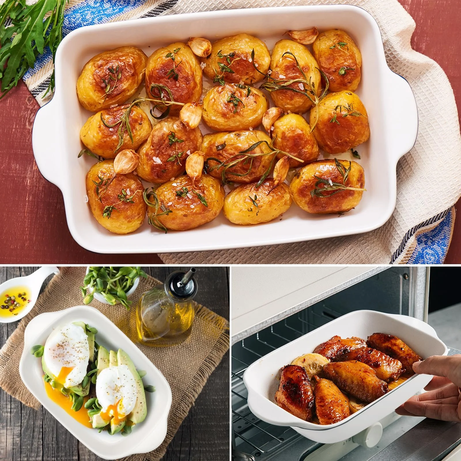 Набор форм для запекания керамические прямоугольные с ручками 23.2 x 14.2 x 4.5 см 2 шт Белый, фото №4 Набор форм для запекания керамические прямоугольные с ручками 23.2 x 14.2 x 4.5 см 2 шт Белый, фото №4