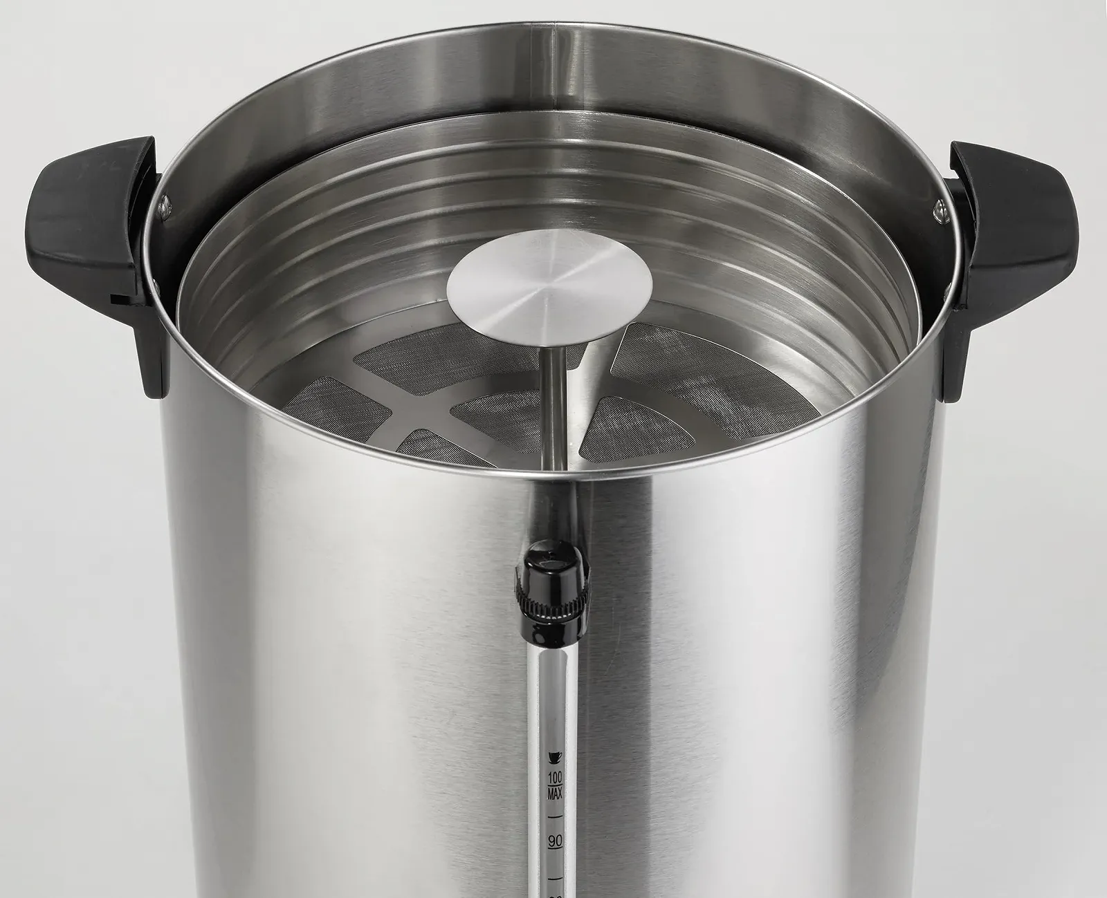 Кофемашина METRO Professional GCM4015 15 L 100 чашек 1650 W с фильтром функция поддержания тепла защита от перегрева индикатор уровня ненагревающиеся стенки замок крышки Серебристая, фото №5