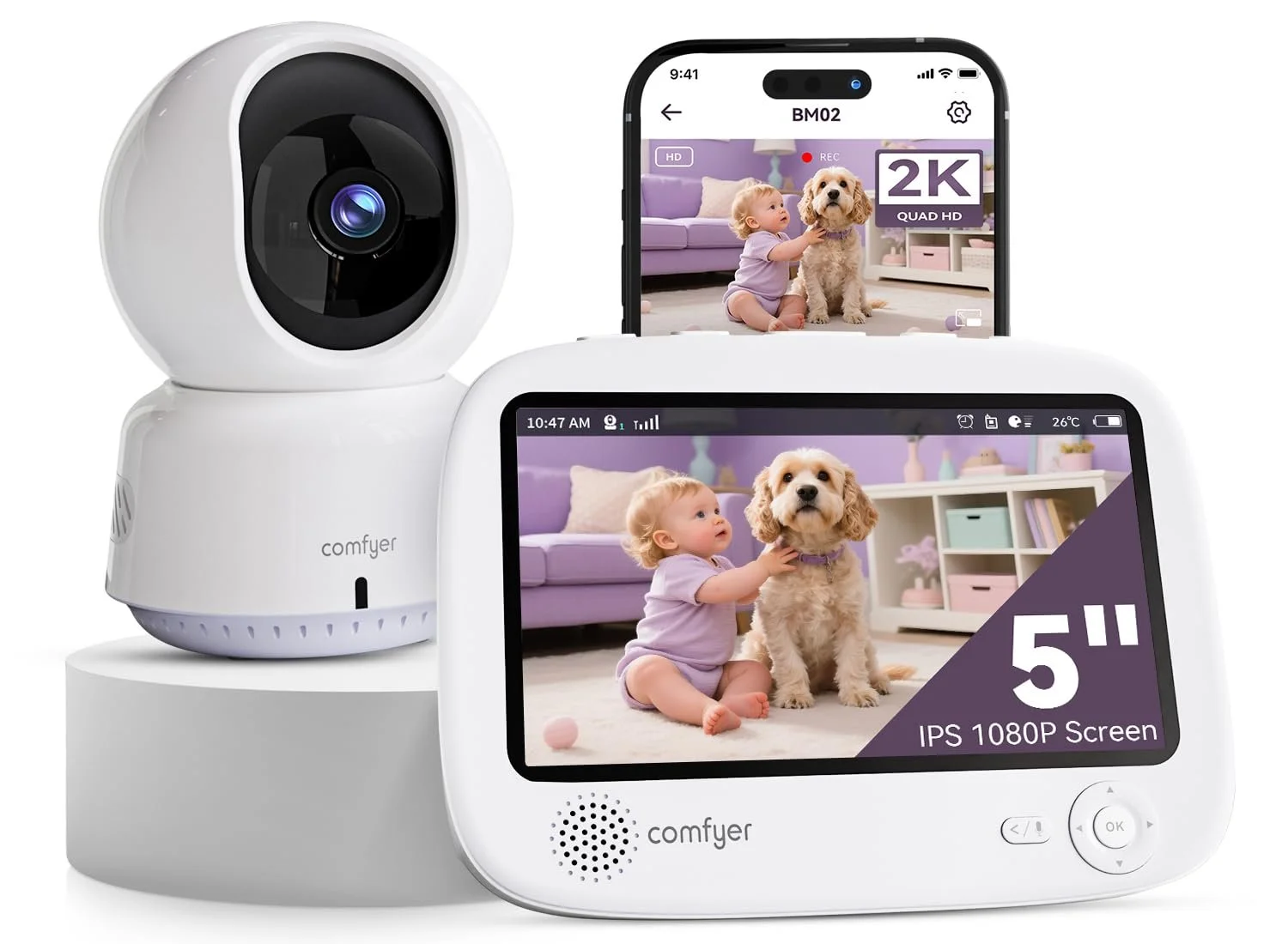 Відеоняня 2K 5" HD Split-Screen WiFi IR нічне бачення датчик шуму 5050 мАг, фото №1 Відеоняня 2K 5" HD Split-Screen WiFi IR нічне бачення датчик шуму 5050 мАг, фото №1