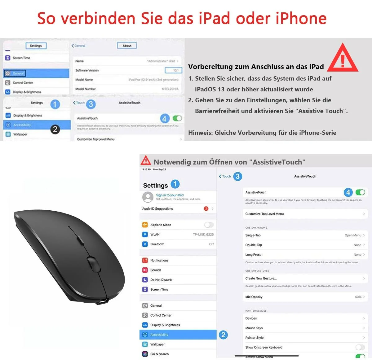 Мышь LEAPEST Беспроводная Bluetooth Адаптер USB-C 2,4 GHz Черный, фото №5
