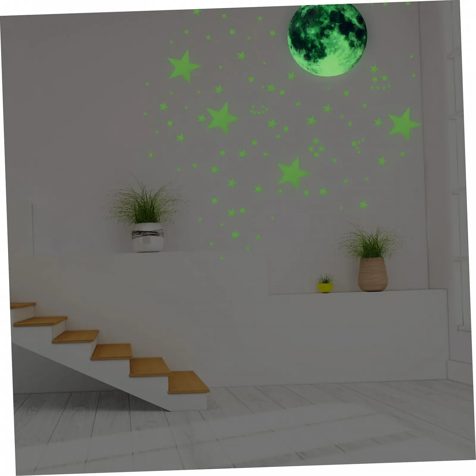 Набір наклейок на стіну OSALADI Moon Planet Місяць та Зірки ПВХ Зелений, фото №3