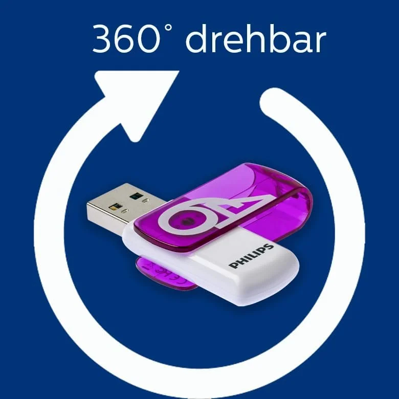 USB-накопичувач Philips Vivid Edition 64 ГБ High Speed 2.0 Swivel Cap White/Purple, фото №7