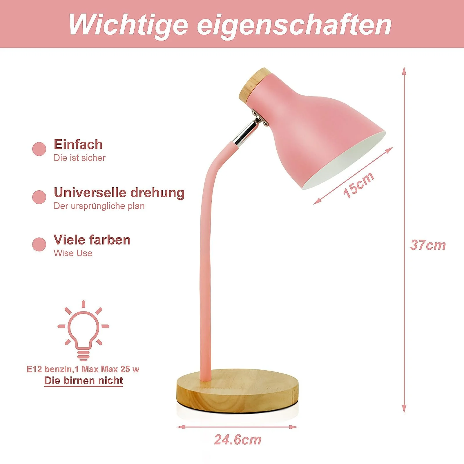 Настільна лампа Himmel металева регульована E27 жовта, фото №5